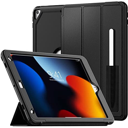 SEYMCY Case for iPad 10.2 inch 9th/8th/7th Generation 2021/2020/2019, Shockproof Smart Cover with Trifold Stand, Auto Sleep/Wake, Pencil Holder, Black