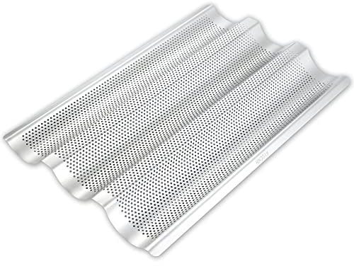 AYCCNH Stainless Steel French Baguette Bread Pan, Perforated Loaf Pans for Baking 15x10, 3 Waves Toaster Oven Baking Tray (1 Pack)