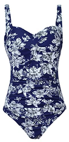 Aidotop Womens One Piece Swimsuit Tummy Control with Ruched Monokinis Tribal Swimsuits (Blue White Flower, L)