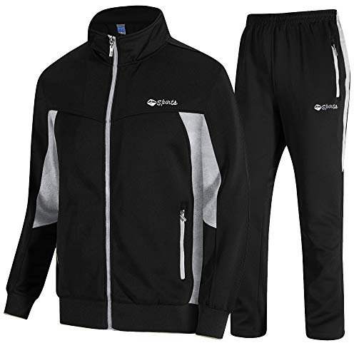 donhobo Herren Jogginganzug Trainingsanzug Sportanzug Fußball Sporthose Hoodie Hose für Gym Warm Tracksuit (02Schwarz, M)