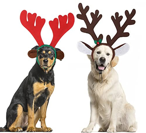 RANYPET Hund Weihnachten Elch Rentier Geweih Stirnbänder Set Haustier Weihnachtskostüm Zubehör Kopfbedeckungen für mittelgroße Hunde