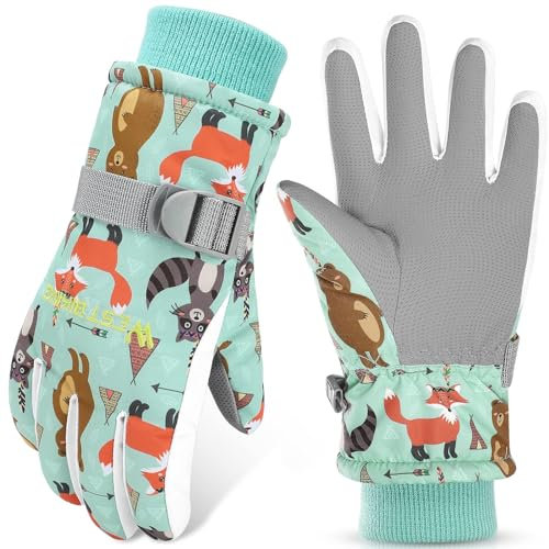WESTGIRL Kinder Winterhandschuhe Winddicht Warme Skihandschuhe Thermofleece Wasserabweisend Schnee Cartoon kinderhandschuhe Outdoor Snowboarding Radfahren Handschuhe für 3-12 Jungen Mädchen