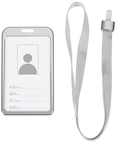 YOKIVE 1pz Porta badge, Verticale Alluminio con Piatto Clip Staccabile Collo Cordino Proteggere Carte, Ottimo per ID Carta (Argento, 3,7x2,3 pollici)