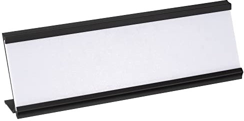 PATIKIL 2 x 7inch Aluminum Name Plate Holder, L Type with White Blank Engraved Name Plate for Desk Office Business Door Sign Holder Black