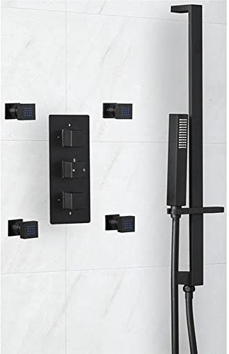MILANO Thermostatic Mixer Valve Hand Shower Riser Rail Body Jets Black