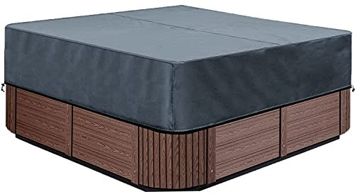 Hochwertige Whirlpool-Abdeckung, 220x220x30cm, quadratischer Allwetter-Garten-Whirlpool-Abdeckung aus 600D Oxford, Protector-Spa Wasserdicht, Staubdicht, UV-geschützt, Winddicht, Grau.