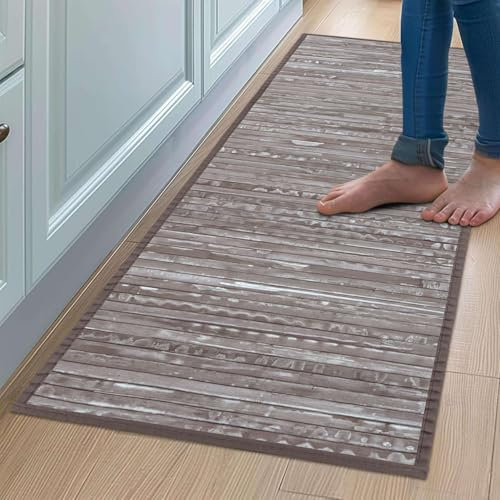 CosìCasa Tapis Cuisine Devant Évier en Bambou Antidérapant, Résistant à l'Eau 50x75 | Tapis de Bain en Bois Naturel pour Salle De Bain Effet Vintage avec Bords (Taupe)