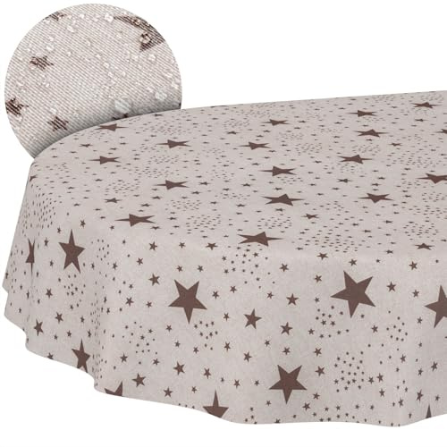 ANRO Tischdecke abwaschbar Sterne oval 180x140 cm Gartentischdecke | schmutz- & wasserabweisend, pflegeleicht – waschbar bei 30 °C – ideal für Garten, Terrasse & Esszimmer