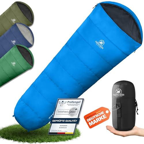 NORDBÄR® Schlafsack 3 Jahreszeiten & Sommer Ultraleicht [750g/1500g] | Camping Mumienschlafsack | kleines Packmaß [100GSM/300GMS] | Outdoor Reise Hüttenschlafsack| Sommerschlafsack