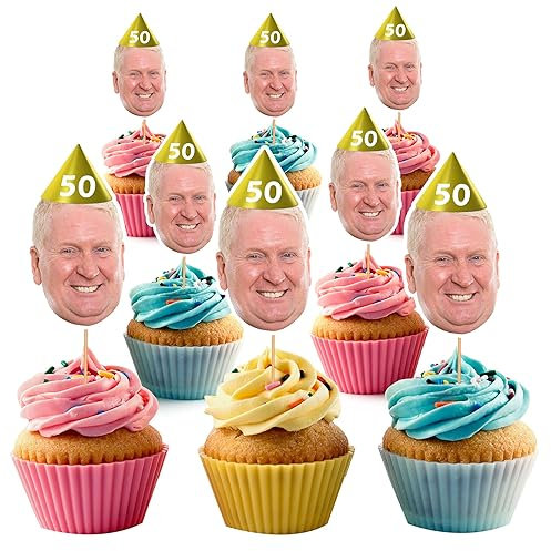Personalised Photo Face Faces Cupcake Toppers Custom Cake Topper 50th Birthday Party Decorations 40th 60th 65th For Mum Dad HBD50