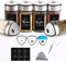 6 Gewürzgläser Gewürzdosen Glas in Dreiecksform, 6er Set 100 ml Gewürzstreuer, Spice Jars mit 2 Gewürzlöchern mit Drehdeckel Elegante Glänzende Schwarze EtikettenKü chenorganizer für kleine Familien