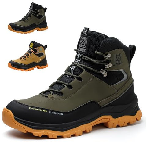 ZZBIQS Steel Toe Cap Work Boots for Men, Military Protective Safety Shoes,Comfy Work Industrial Work Boots Puncture Proof Construction Footwear (Blk/Army, Size 9)