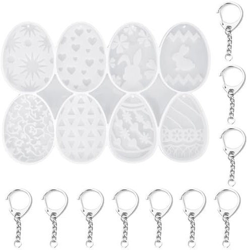 yivom 11STK Ostern Silikonform Kaninchen Ei Ostern Gießform Silikon mit Schlüsselbund Dekorative Eier-Ornamente Silikon Ostereiform zum Aufhängen zum Osterdekoration zum Baumschmuck