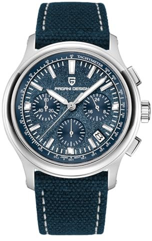 PAGRNE DESIGN Men's Watch Japanese Movement Leather Woven Watch Automatic 100m Waterproof Luxury Men's Quartz (Blau)