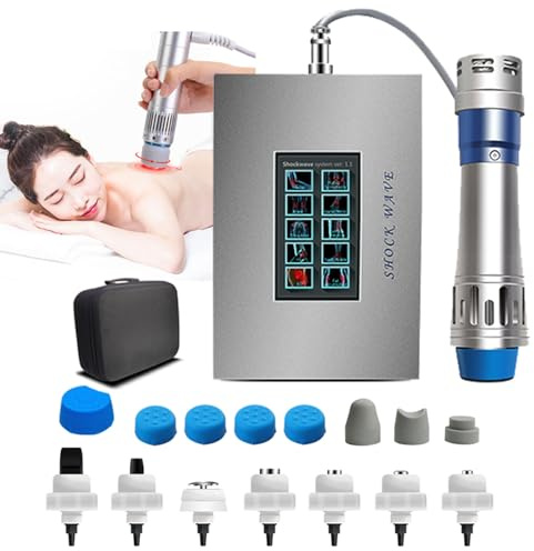 StoßWellentherapie Gerät mit 7 Köpfen (Touch), ED-Stoßwellentherapiegerät Tiefenmuskelmassagegerät zur Therapie von Schmerzen/Linderungsmassage/Körperformung/erektiler Dysfunktion,Clothbag