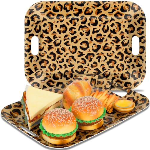 gisgfim 2Pcs Leopard Serving Trays 16.1 X 11.1 Inch Large Melamine Serving Platters with Handles, Leopard Print Food Trays Serving Dishes Snacks Dessert Plates for Cheetah Birthday Party Decorations