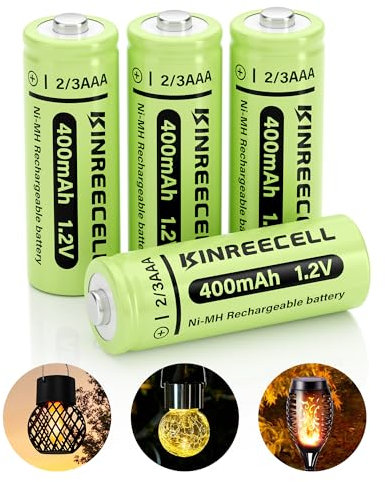 KINREECELL Lot de 4 piles solaires 2/3AAA 400 mAh NI-MH haute capacité 2/3AAA 1,2 V avec faible auto-décharge pour lampes solaires d'extérieur (2/3AAA, 400 mAh)