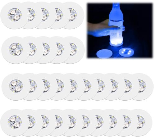 Lot de 30 Dessous de Verre Lumineux à LED Multicolores Ronds