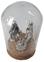BLUSUPERSHOP 1 presepe COMPLETO in campana vetro alta 6cm diametro 5 cm base sughero con O SENZA nativita' 3 PASTORI METALLO 3 cm