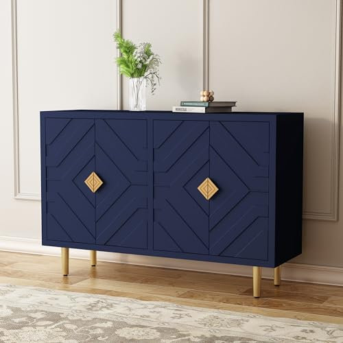 HOLTICO Kommode Sideboard mit 4 Türen, Küchenschrank, Aufbewahrungsschrank Schrank für Wohnzimmer, Küche, Schlafzimmer-Blau