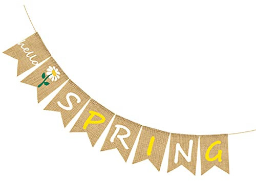 Cabilock 1 Satz Frühlingszugblume Home Akzente Frühling Hängende Wimpelkette Frühlingssaison-banner Rustikale Garderobe Frühlings-willkommensbanner Frühling Sackleinen Banner Leinen-