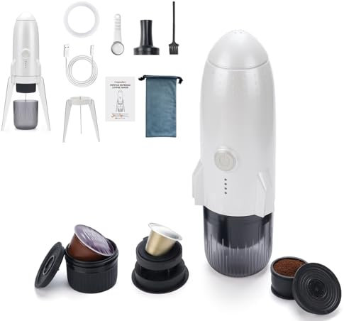 Cafetera Portátil con Cápsula de Espresso, Multifuncional 3 en 1 Café Electrica, Cafetera Expreso Manual para Coche Camión y Viajes - Compatible con Cápsulas Originales Nespresso y Cápsula L'or