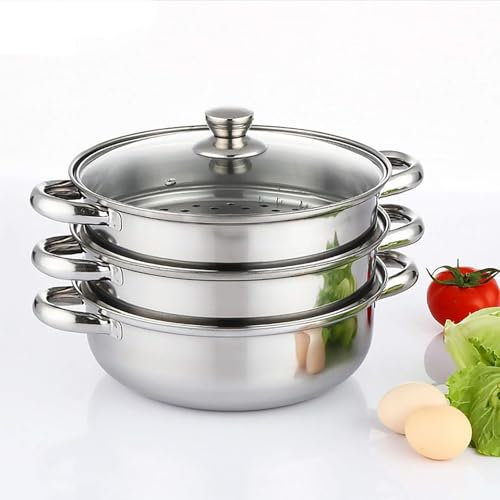3 Tier Steamer Pans With Glass Lid Stainless Steel Cooking Pot Kitchen Food Steamer Vegetable Steamer Rice Cooker Steamer Professional Suitable for Kitchen