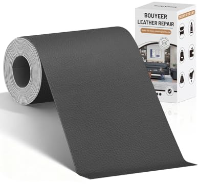 BOUYEER Leder Reparatur Set Dunkelgrau, 40x210 cm Kunstleder Selbstklebend, Umweltfreundliche & Geruchsfrei Kunstleder Reparaturset, Möbel/Sofa/Autositze/Taschen/Renovierung, Dunkelgrau
