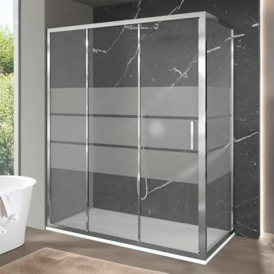 Box Doccia Angolare 80x170 Cm Salvaspazio, Con Porta Scorrevole Vetro Serigrafato H 200 Cm Modello Ted