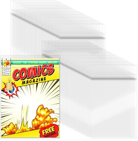 VOKOY 200 Pieces Reclosable Comic Book Bags Crystal Clear Self Sealing Comic Book Bags for Storing Comic Magazines 7.2 x 10.9 Inch