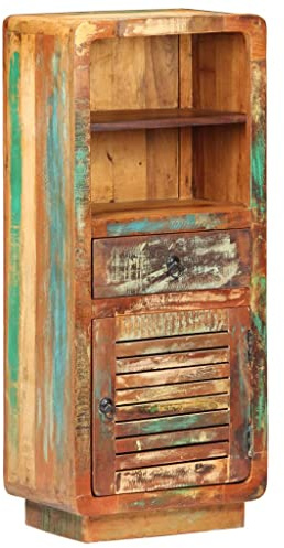 QINXIXINAIXI Massives Altholz Highboard mit Vintage-Charme - Holzschrank mit Tür, Schublade und Regalfächern für stilvollen Stauraum