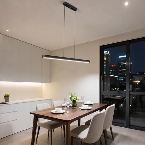 XMTECH LED Pendelleuchte 60W 150cm, höhenverstellbar bis 115 cm, dimmbar mit Fernbedienung, 2800–6500K Farbtemperatur, Aluminium & Acryl Hängeleuchte, Esszimmer Wohnzimmer Küche, IP44