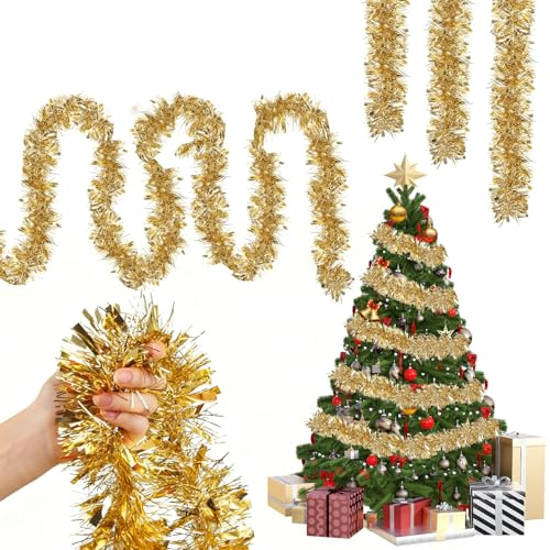 39.37 Fuß Schneeball Girlande Vanocni Dekorace 4pcs Weihnachtsgirlande 3m Kunst Girlande Weihnachten Lametta Tannenbaum Stanniol Lametta Kamingirlande Weihnachten Preiswerte Weihnachtsdeko (Gold)