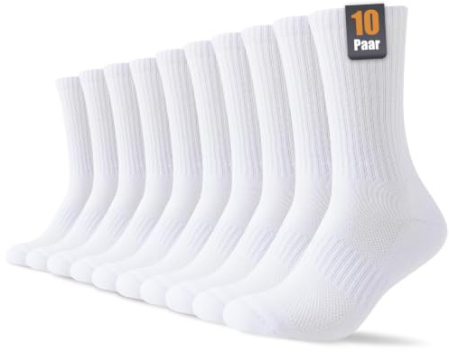 SockWaddles Socken Herren Damen, 6/10 Paar Tennissocken Sportsocken | Atmungaktive Baumwolle, Gepolsterte Laufsocken und Wandersocken in Schwarz Weiß, Größen 35-38, 39-42, 43-46 und 47-50