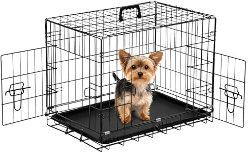 BestOffice Hundekäfig zusammenklappbar | 61x42x48cm | S | Schwarz | Hundetransportbox,Doppeltür,ausziehbar Kunststofftablett und Griff，Transportbox- Haustiere, Innen und Außenbereich