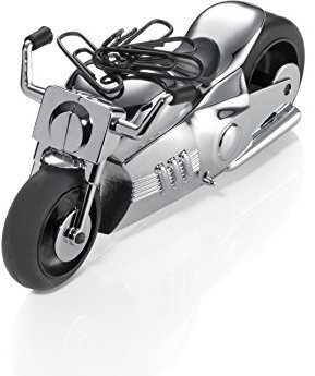 Troika Büroklammernhalter und Briefbeschwerer, Motorrad, Chopper-Stil, Rückziehmotor, Magnet für Büroklammern, Metallguss, verchromt, glänzend, schwarz/Silber
