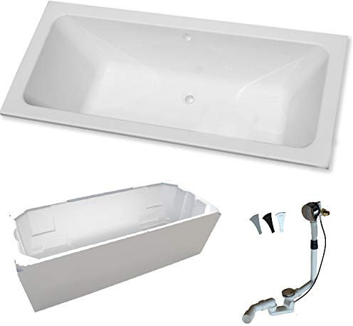Acryl- Rechteck Badewanne Koralle T 200 180 x 80 cm mit Mittelablauf (mit Styroporträger mit Ab-/Über-/ Zulaufgarnitur)