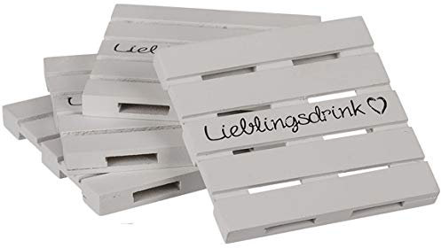 Bada Bing 4er Set Untersetzer Lieblingsdrink Herz Palette Miniaturpaletten Aus Holz In Weiß Grauer Schriftzug Deko Glasuntersetzer 72