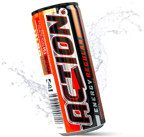 ACTION Energy Drink Regular 24 Dosen x 250ml EINWEG mit Tutti-Frutti Geschmack, 31,5mg/100ml Koffein - Energiekick mit erhöhtem Koffeingehalt inkl. Pfand