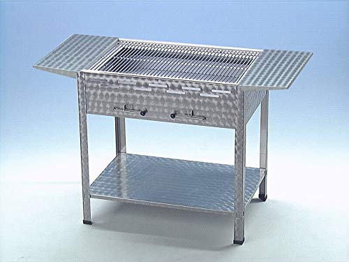 Holzkohlegrill Kohlegrill Grill 81 x 53 cm aus Edelstahl mit Seitenablagen mit entnehmbaren Kohlekasten mit Ascherost höhenverstellbar und Zwischenboden aus Edelstahl Holzkohlebräter Gastrogrill