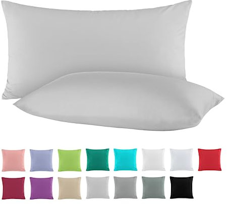 BaSaTex Doppelpack Baumwolle Renforcé Kissenbezug 40x60 cm | Kissenbezüge aus 100% Baumwolle | Kissenhüllen in Grau