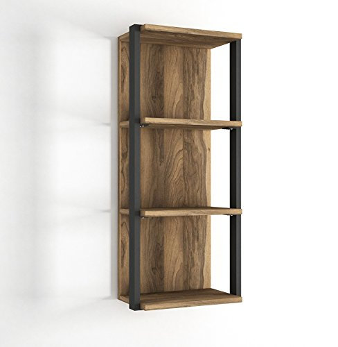 moebel17 Lost Wandregal 4548 Bücherregal Hängeregal, Regal für Wohnzimmer, Holz, Walnuss Braun, 3 Regalfächer, mit Metallrahmen, eigenes modernes Design, 30 x 80 x 21 cm