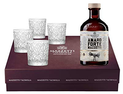 Amaro Forte -Mazzetti- 35% 70cl In Confezione Con 4 Cocktail Lounge Tumbler Serigrafati