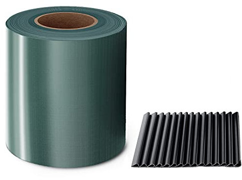 MIDORI® PVC Sichtschutzstreifen 35 m x 19 cm inkl. 30 Befestigungsclips | Wetterfester Windschutz für Zäune mit einer Standardmaschenhöhe von 20 cm | Lärmschutz in modernem Grün