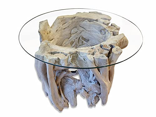 Kinaree Lianenholz Couchtisch CEBU - Wurzel Beistelltisch mit Glasplatte - Klassisches Designe mit tropischen Flair