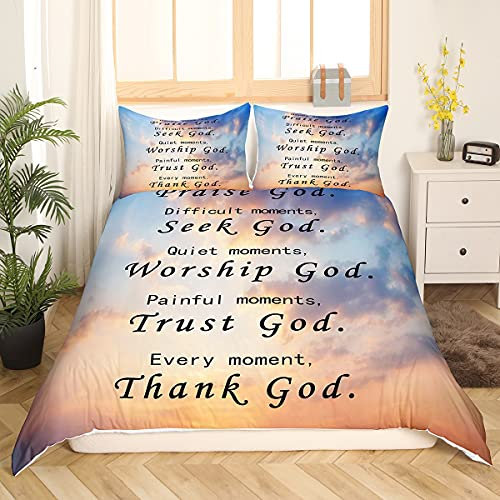 Loussiesd Heilung Bettwäsche Set 135x200cm mit inspirierenden Gedanken und Gebeten Frauen Betten Set für Mädchen Jungen Jugendliche Bettbezug Set Atmungsaktiv Bunter Himmel Raumdeko