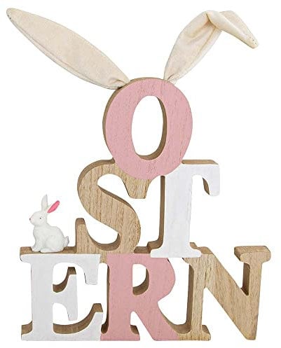 Riffelmacher & Weinberger Osterdeko Schriftzug Ostern mit Ohren Holz Schrift Tischdeko Buchstaben rosa