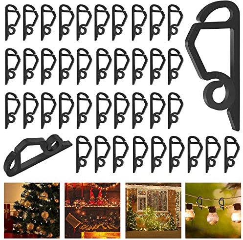 Yotako 100 Stück Dachrinnenhaken für Lichterketten, Mini Weihnachtslicht Clips Haken, Wetterfeste Kunststoff Dachrinne Clip für Weihnachtsdekoration Hängende Außenleuchten (Schwarz)