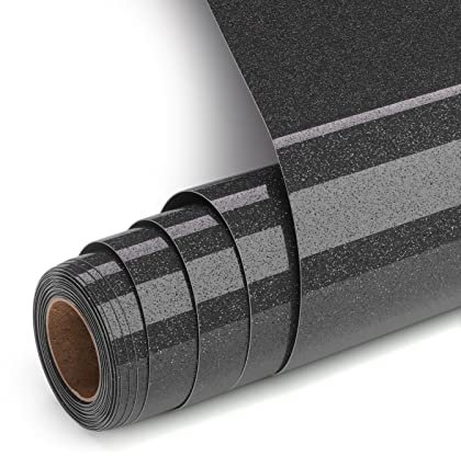 Plotterfolie Textil Glitzer Schwarz, Flexfolie Plotter Textil 30.5x182cm Transferfolie Plotter Flexfolie für Cricut und Silhouette Cameo, Heat Transfer Viny Plotterfolie für Kleidung, Mützen