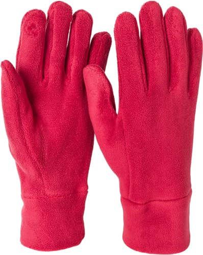 styleBREAKER Damen Touchscreen Fleece Handschuhe Einfarbig, warme Fingerhandschuhe, Winter 09010047, Farbe:Weinrot
